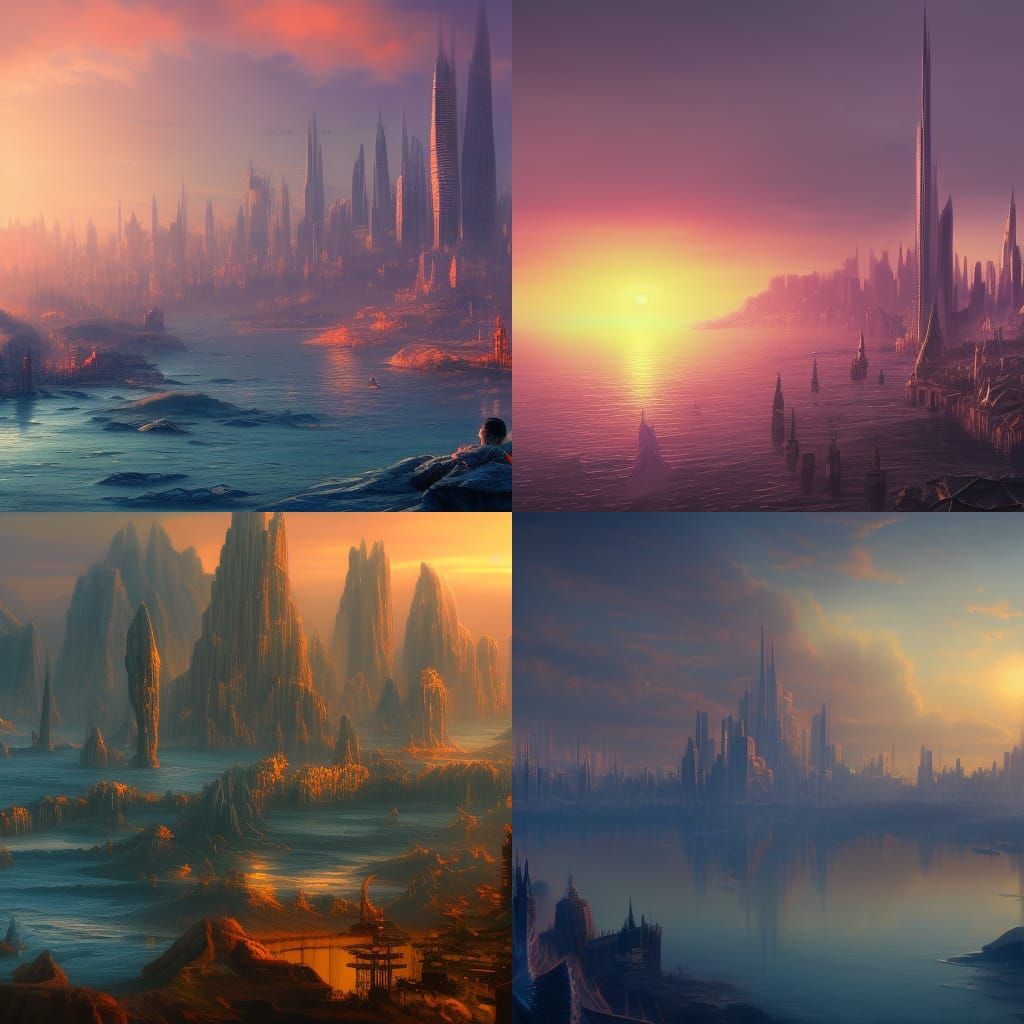 Sunset Cityscape: Detailed Matte Painting in Deep Color