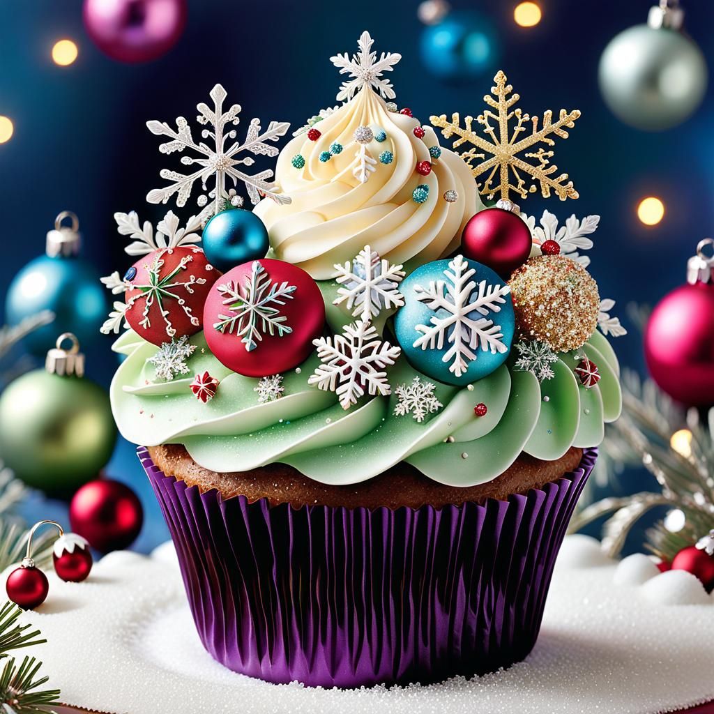 Whimsical Christmas Cupcake with Intricate Decorations
