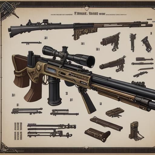 Steampunk Rifle Blueprints in Anime Style