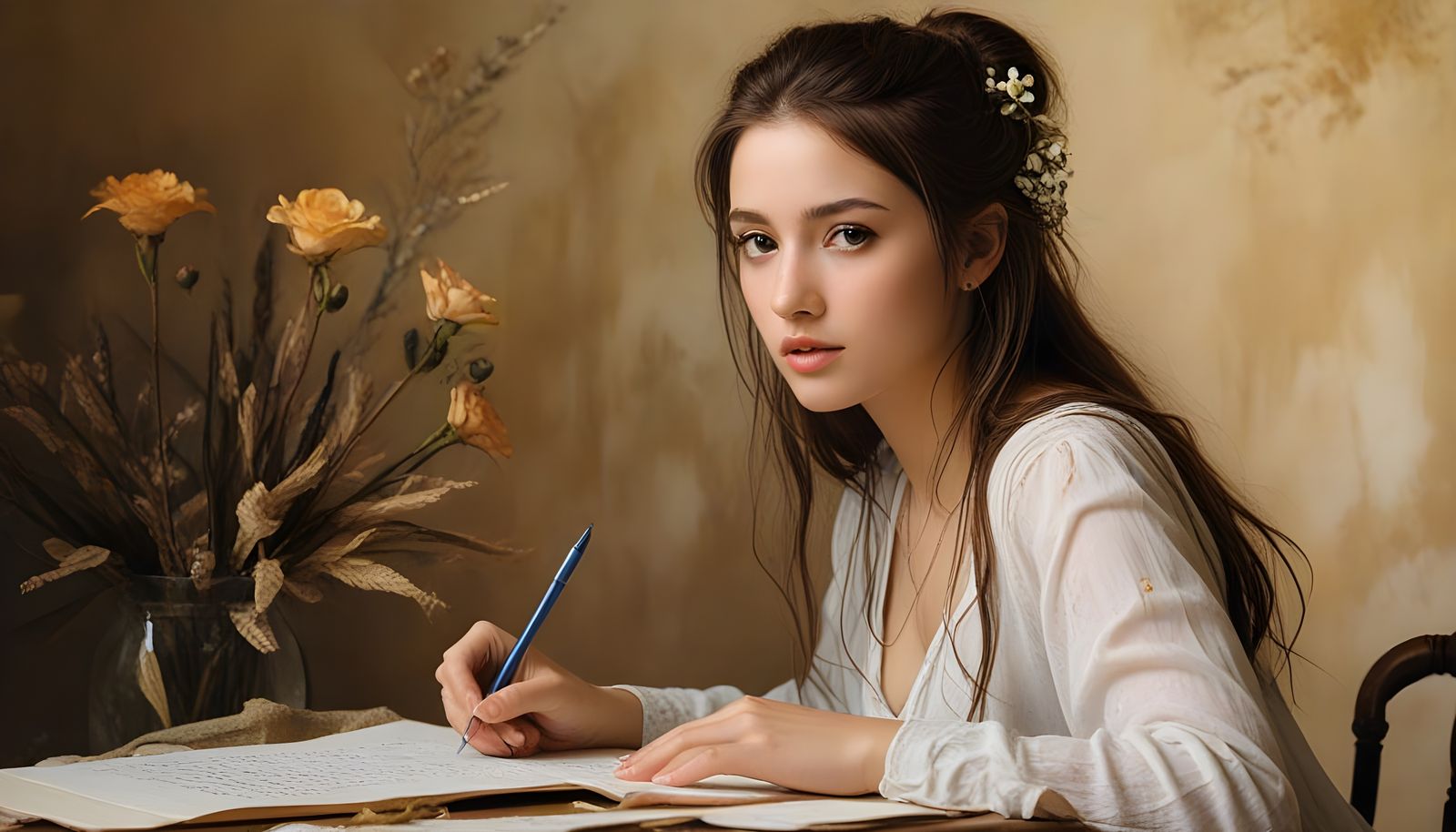 Woman's Thoughts Bloom in Wet-on-Wet Oil Painting