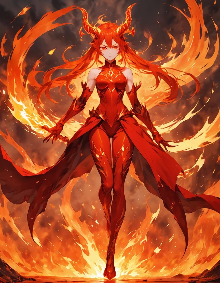 Anime Fire Elemental with Flame Hair