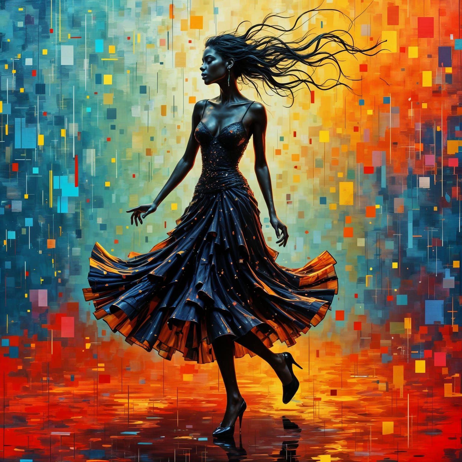 Dancing Woman in Rainy Neo-Impressionist Style
