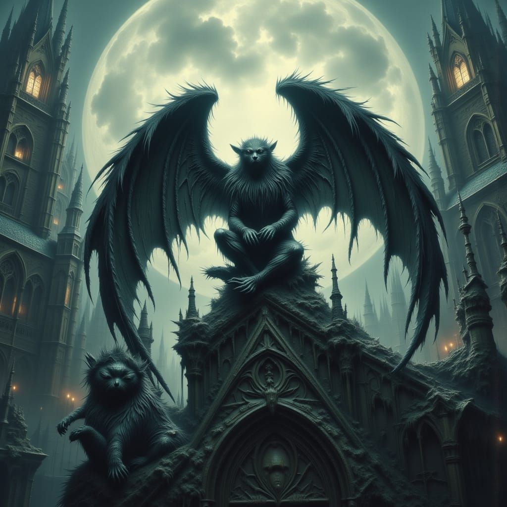 Hyperrealistic Gargoyle Takes Flight from Cathedral Perch