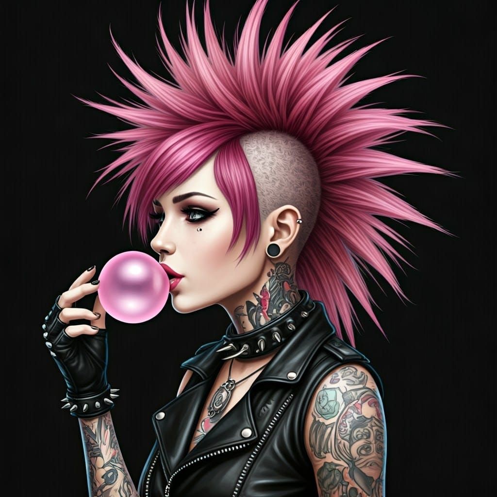 Pink hair, pink bubblegum