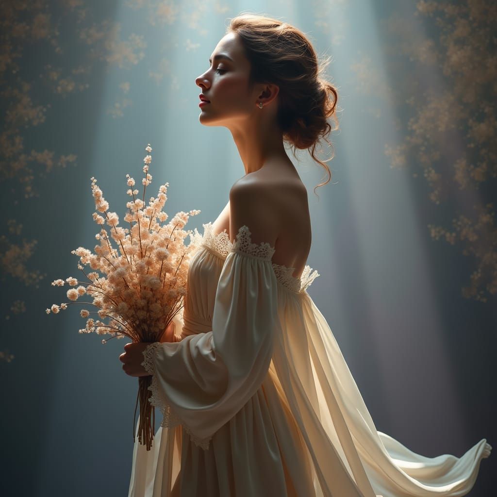 Elegant Female Figure in Soft Light, Art Nouveau Style