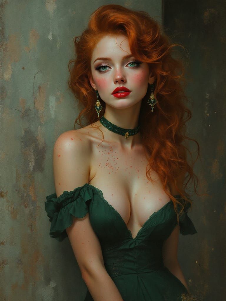 Pin-Up Woman With Emeralds in Tonalist Style