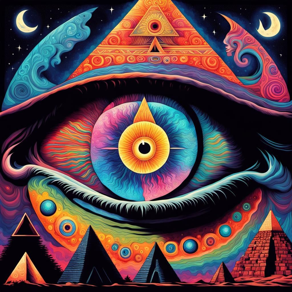 Psychedelic Illuminati Eye Pyramid Silhouette