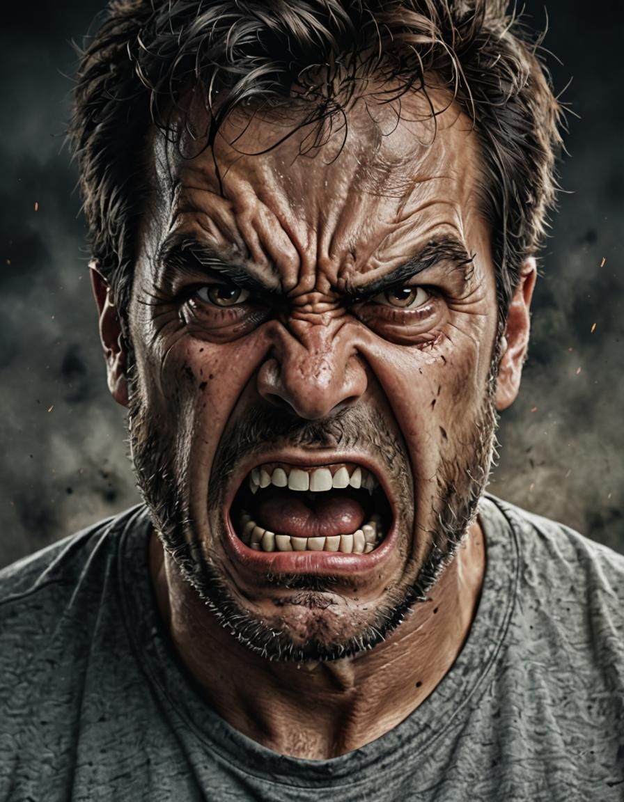 Intense Close-Up of an Angry Face