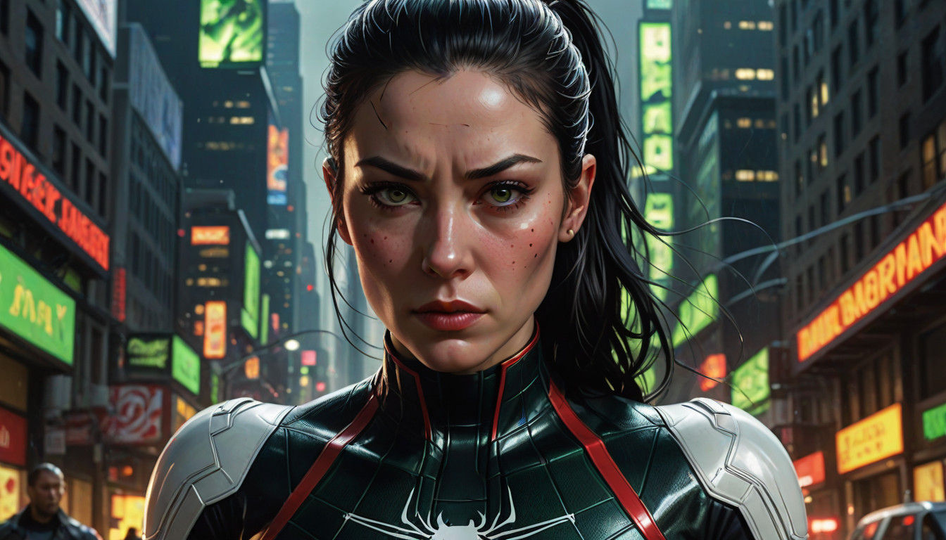 Ethereal Marvel Girl with Spider Emblem, in Hyper-Realistic...