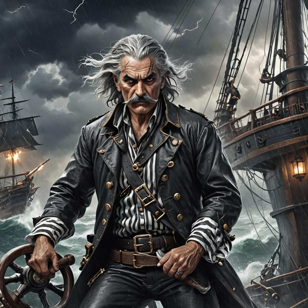 Fearsome Pirate Captain Navigates a Lightning Storm