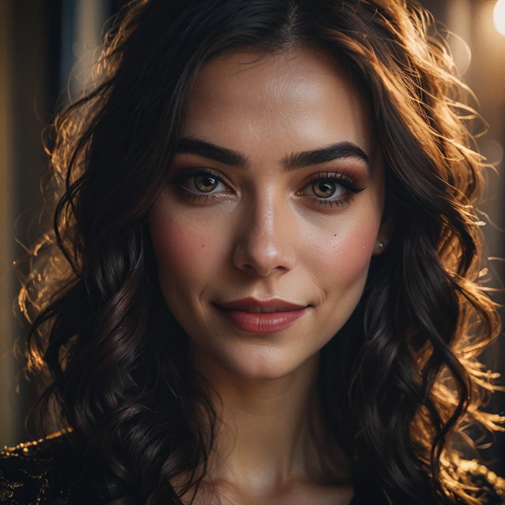 Cinematic Portrait of Smiling Girl with Golden Hour Glow