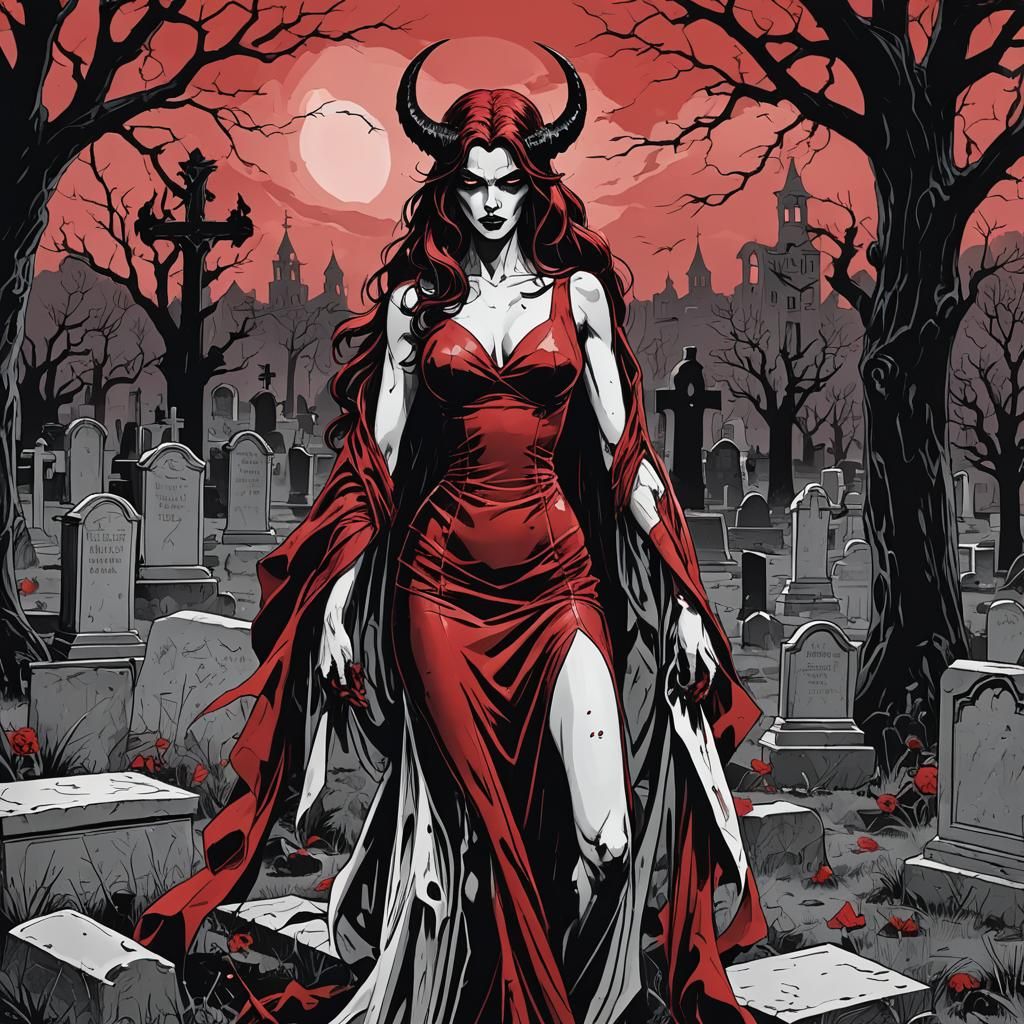 Succubi in Graveyard: Comic Noir Expressionism