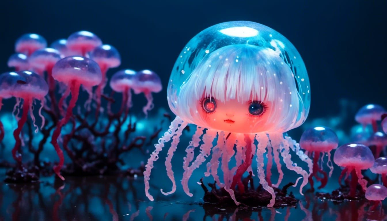 Adorable Jellyfish in Neo-Tokyo Neon Style