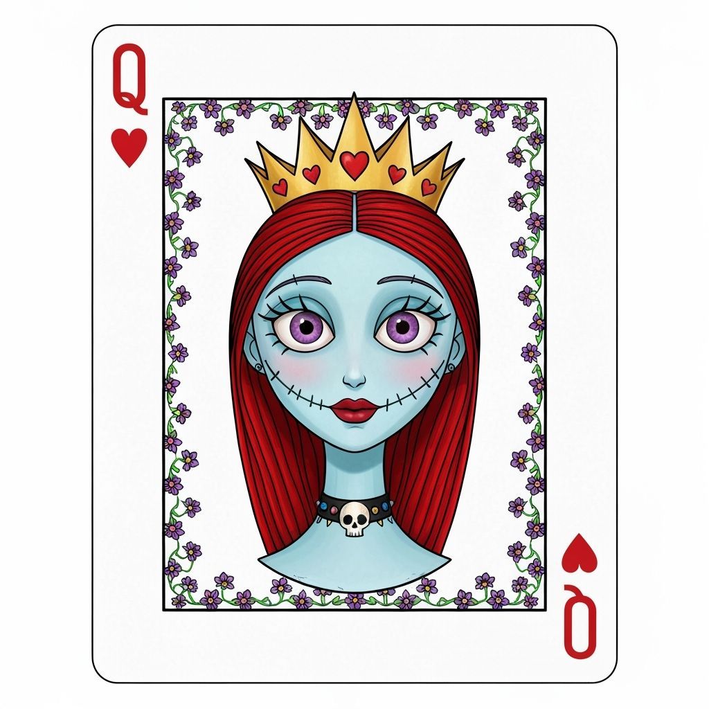 Queen of Hearts Playing Card with Deadly Nightshade Border