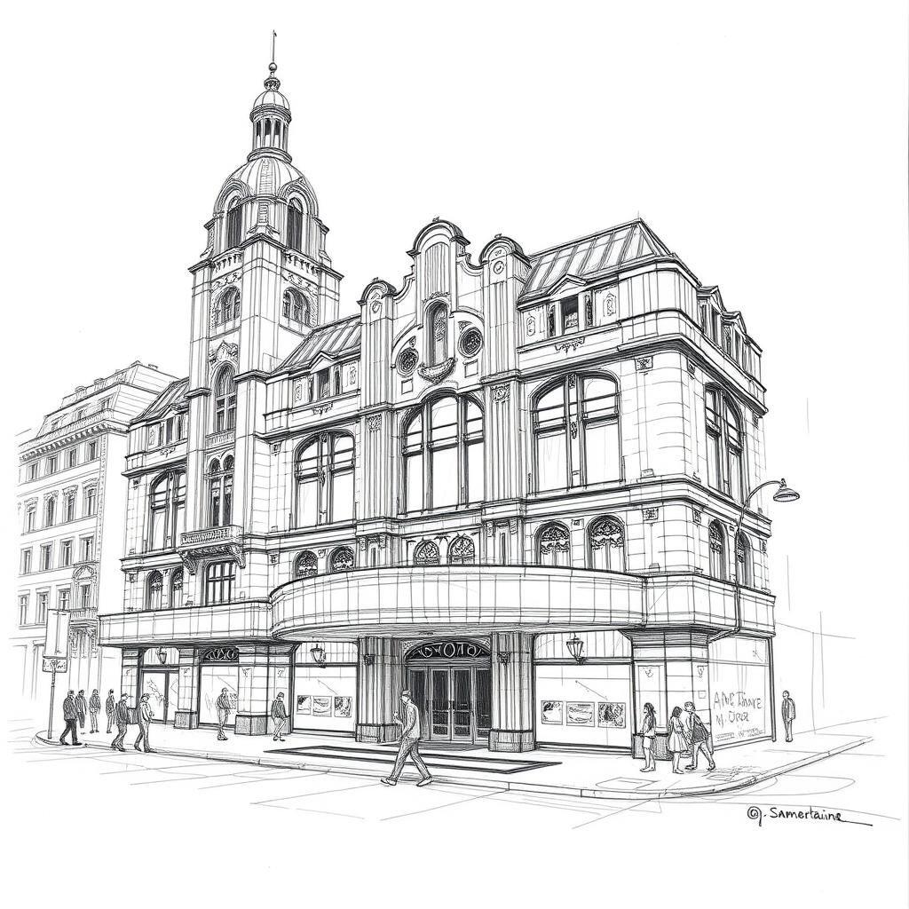 Art Deco La Samaritaine: Pencil and Ink Sketch