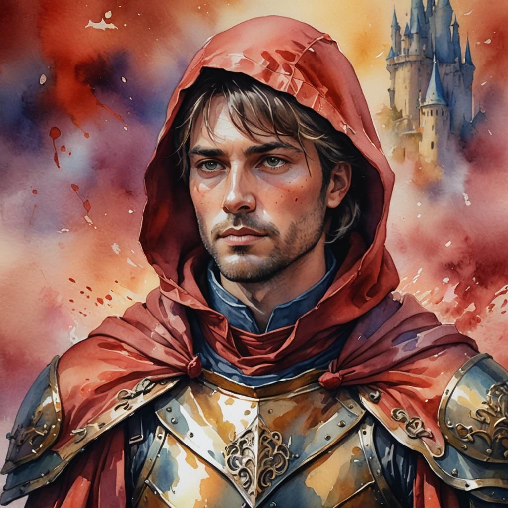 Fantasy Soldier in Armor: Watercolor Character Portrait