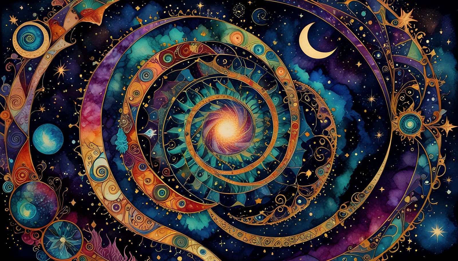 Cosmic Geometry Sun and Moon Alcohol Ink Art