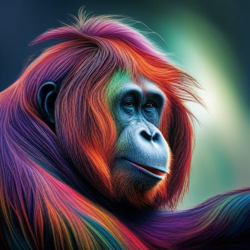 Rainbow Orangutan in Hyperrealistic Style
