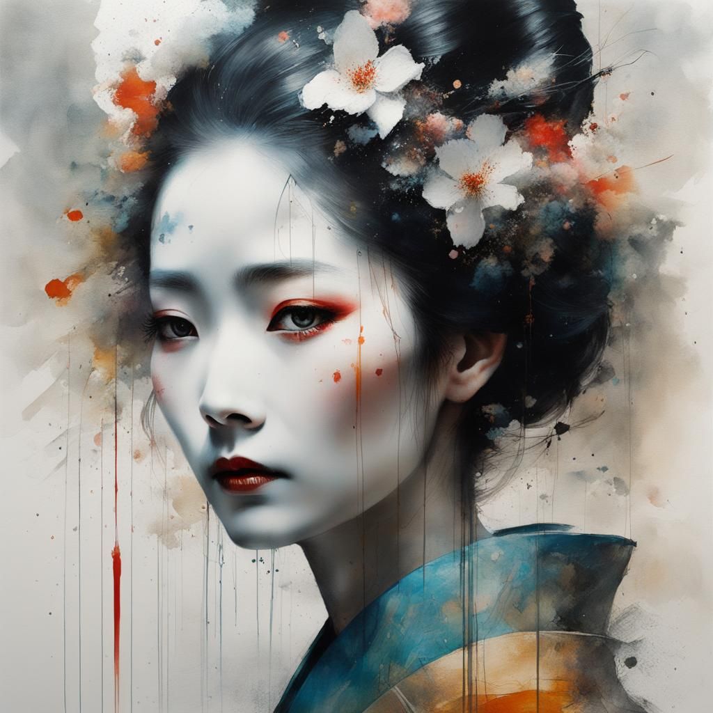 Ethereal Geisha Portrait in a Dark Fantasy Carnival