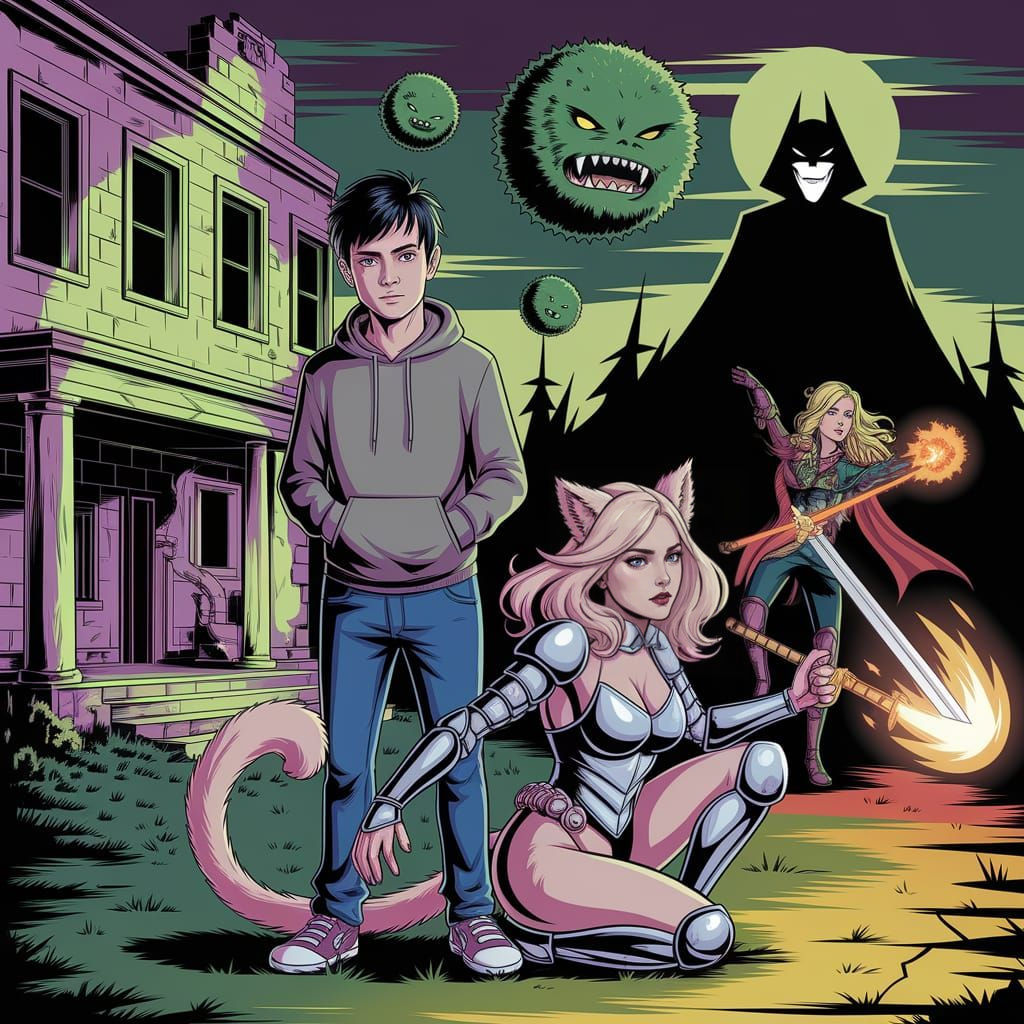 Ethereal Heroes in Ruined Hospital Scene