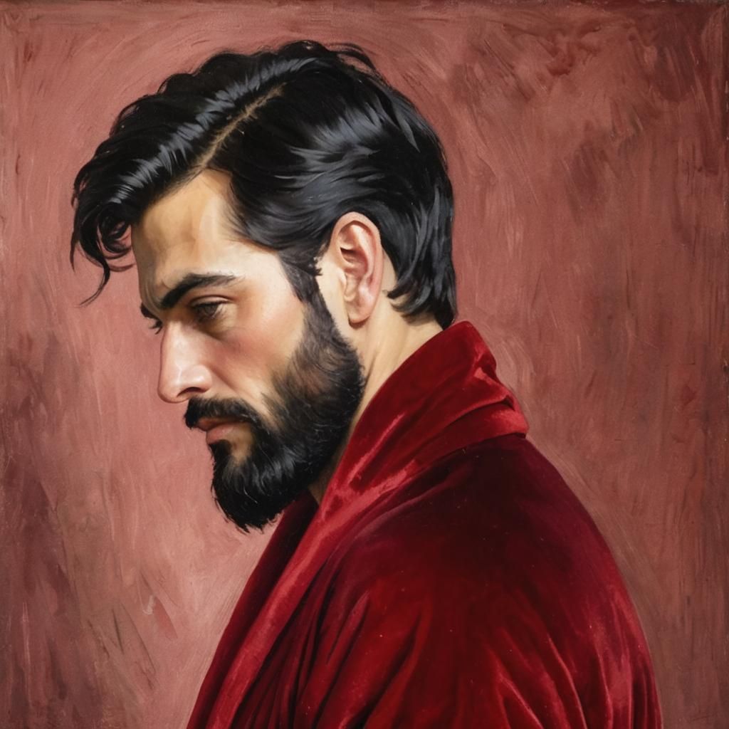 Impressionist Portrait of Man in Red Velvet Robe