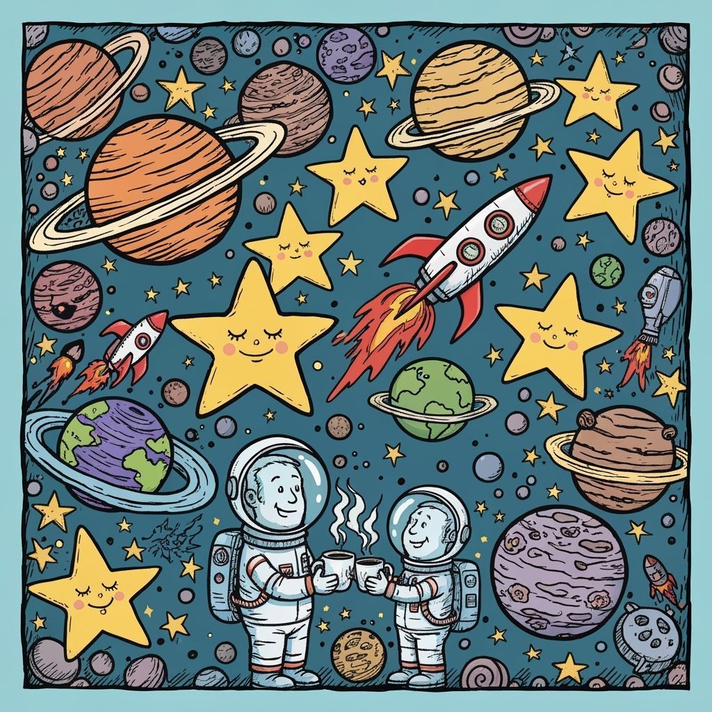 Chaotic Doodle Universe: Planets, Rockets, Stars & Astronaut...