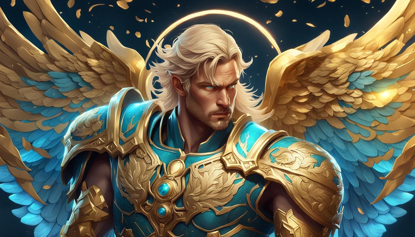 Angel Uriel in Golden Armor: Hyperrealistic Illustration