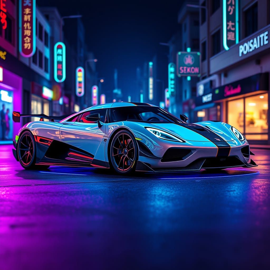 Koenigsegg Jesko Hypercar on Neon Street