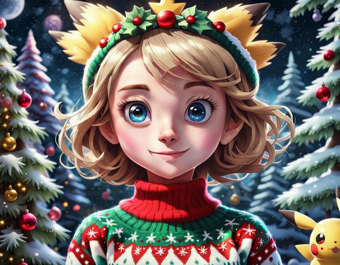 Christmas Sweater Princess in Vibrant Pokemon Fantasy
