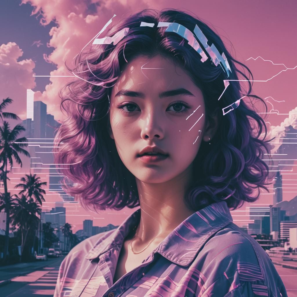 Vaporwave Double Exposure Aesthetic Image