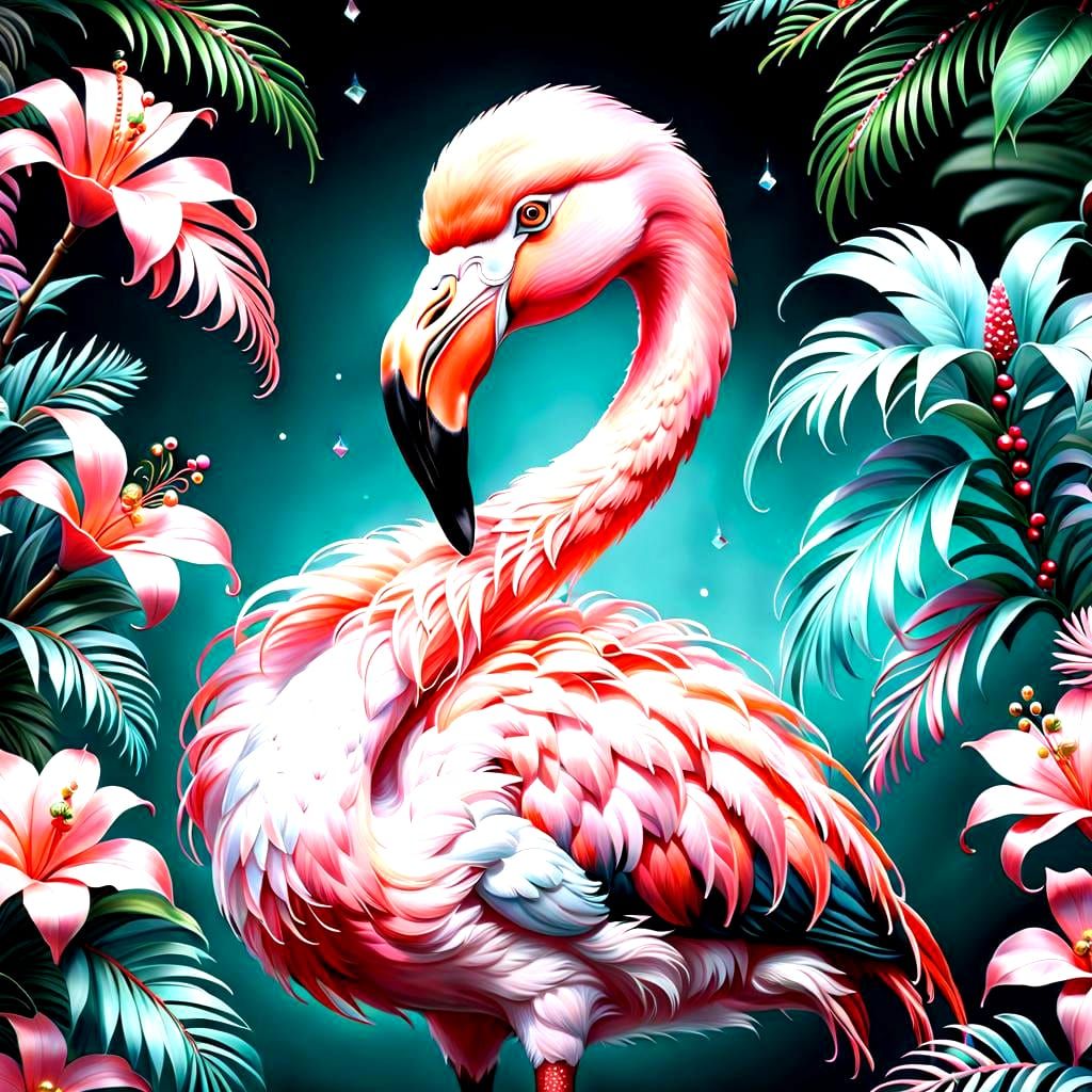 Whimsical Christmas Flamingo in Soft Pastels