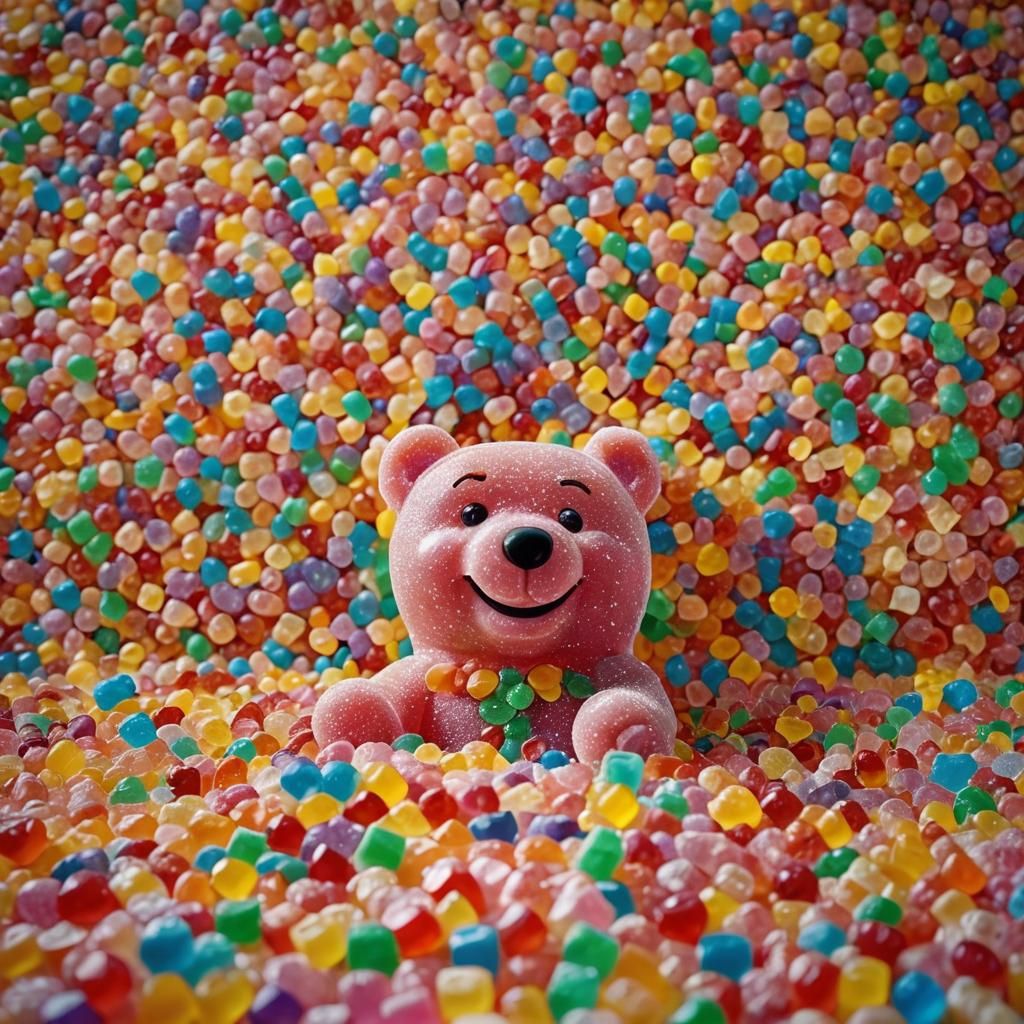 Gummy Bear Family in a Candy Store: Cinematic Still
