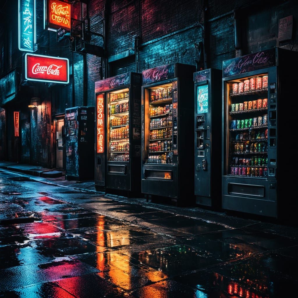 Cinematic Vending Machine Filled with Soda Cans in Moody All...