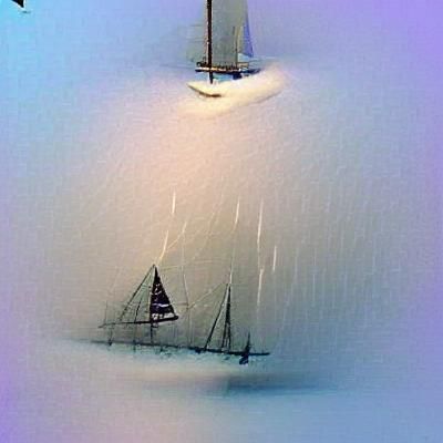 Sailboat Navigating a Winter Snowstorm