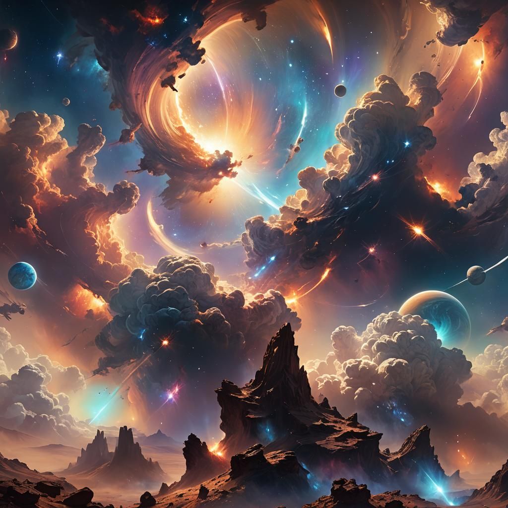 Cosmic Nebula Landscape in Ethereal Lighting
