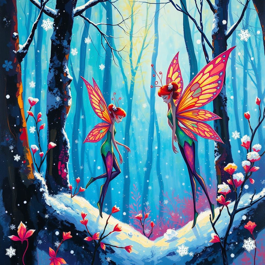 Whimsical Winter Faes in Vibrant Graffiti Art