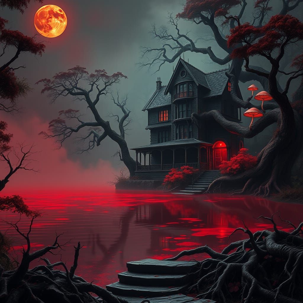 Ancient Horror House Beckons from Blood-Red Lake in Mysterio...