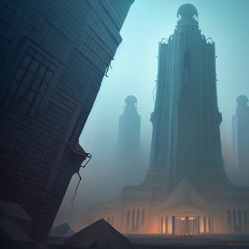 Liminal City of Gods in Geometric Style