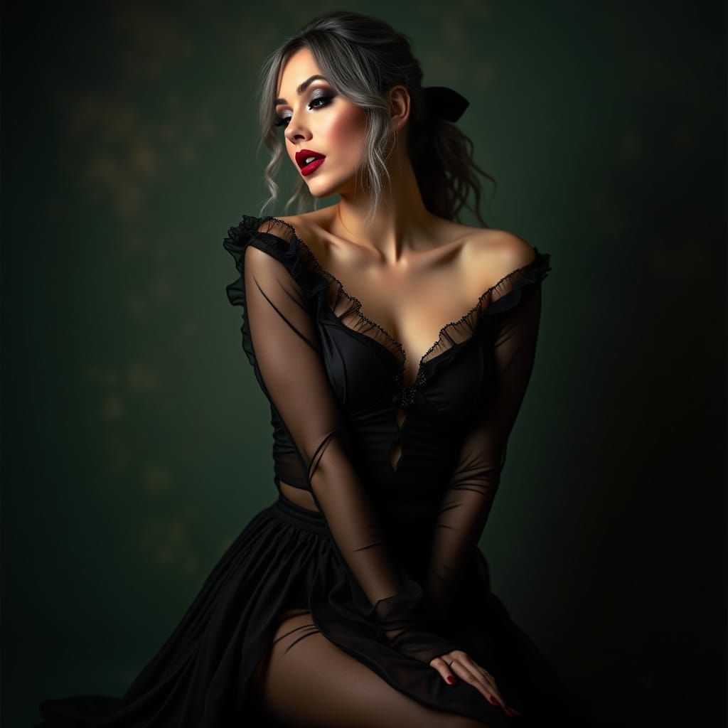Elegant Seductress in See-Through Gown, High Fantasy Style
