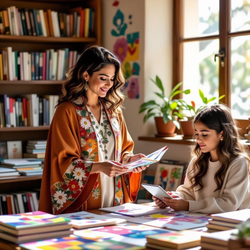 Visionary Educator in a Sunlit Study: Kahlo Style