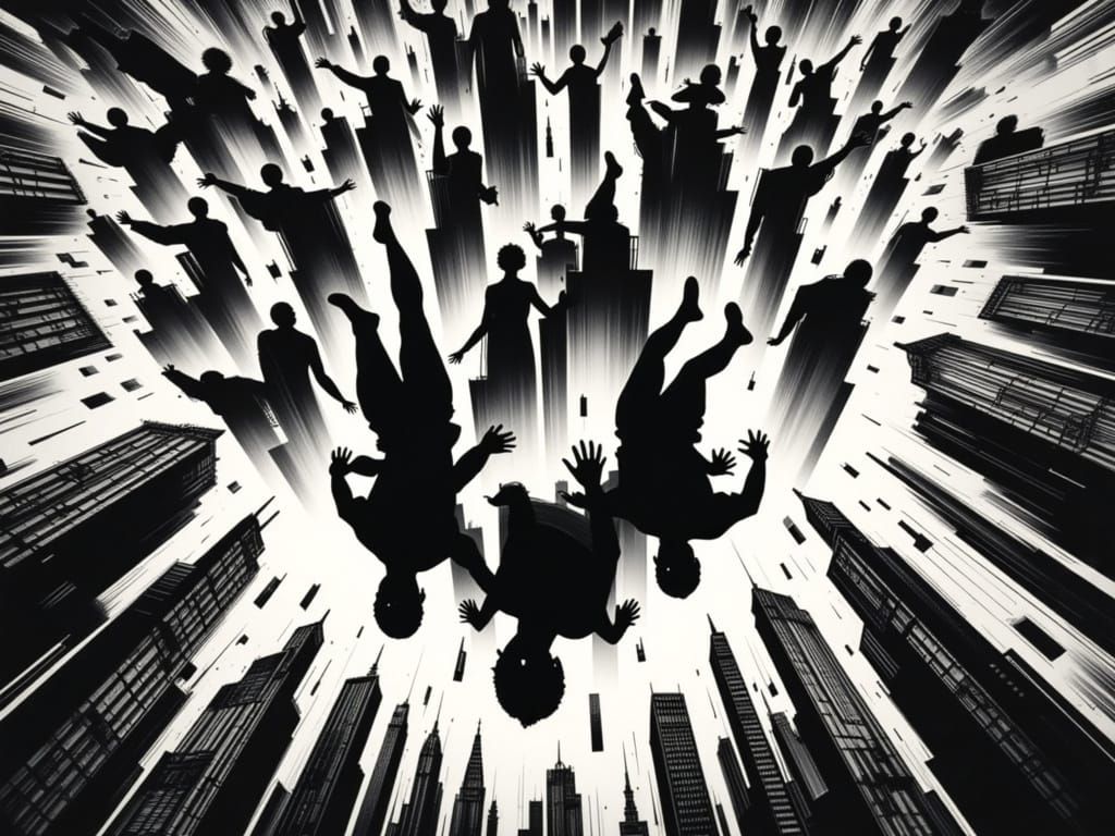 Existential Crisis: Surreal Ink Illustration in Black and Wh...