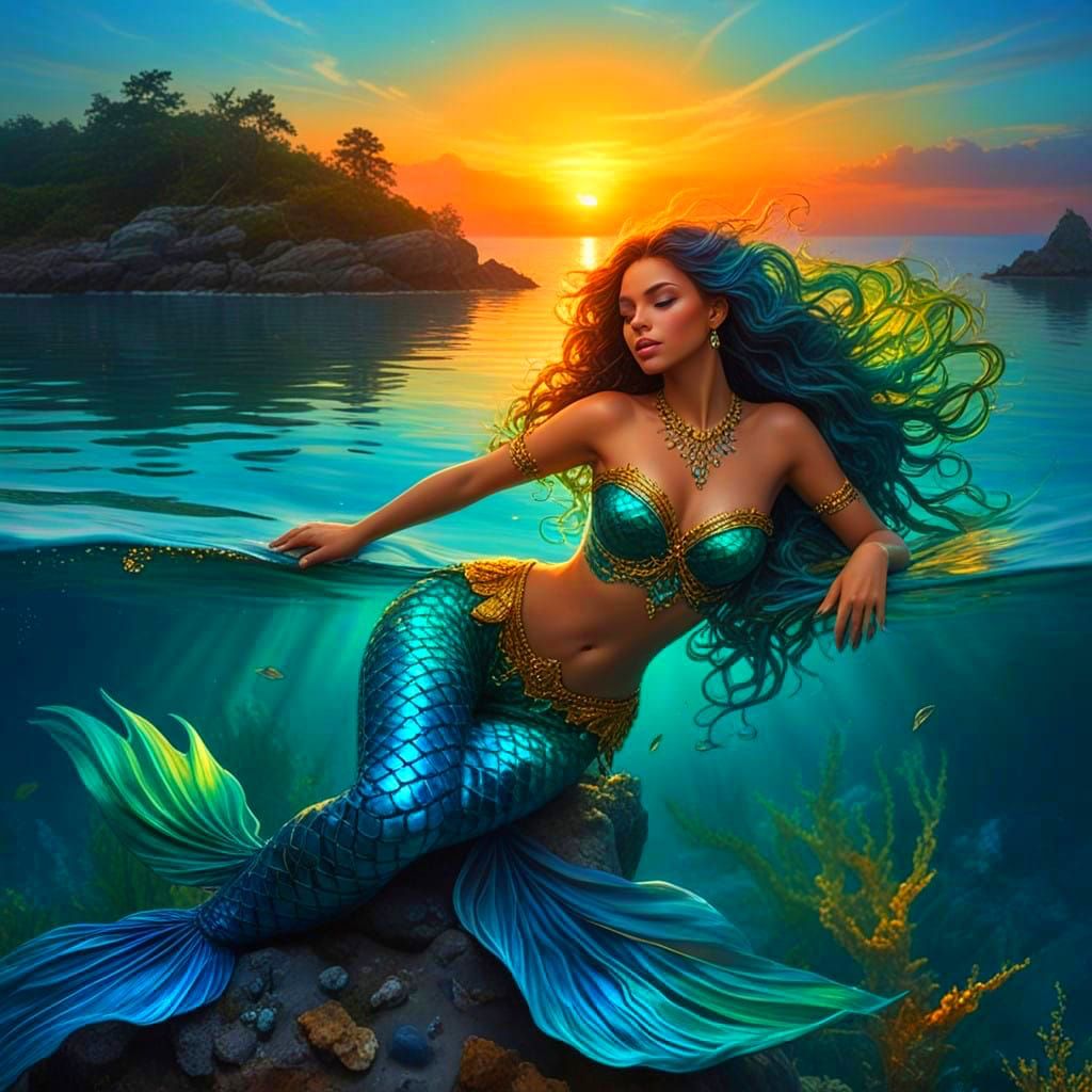 Seductress Mermaid Under Sunset