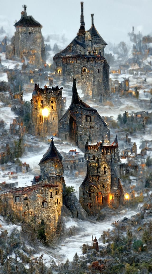 Detailed Medieval Cityscape with Castles and Taverns