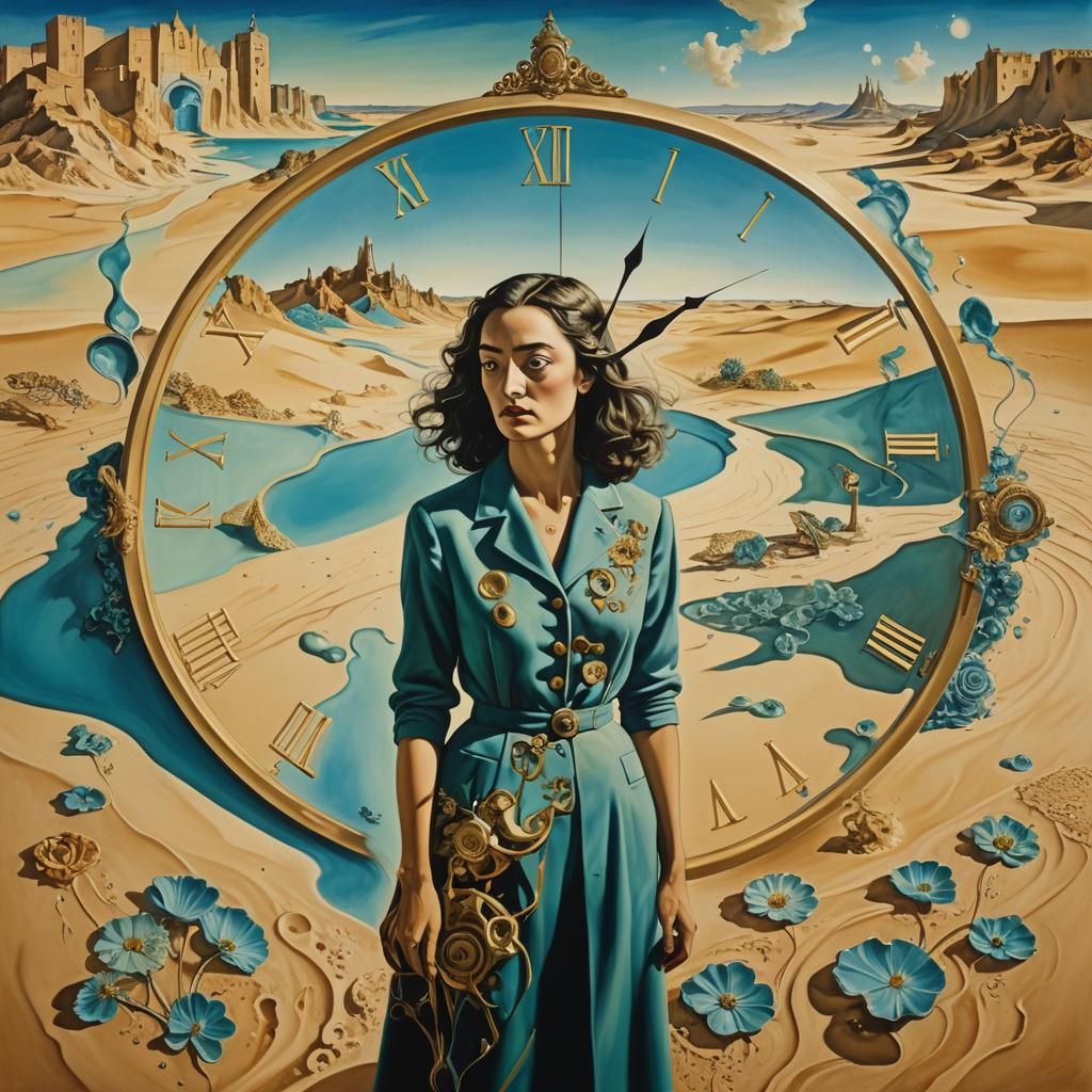 Surreal Woman at the Crossroads of Time