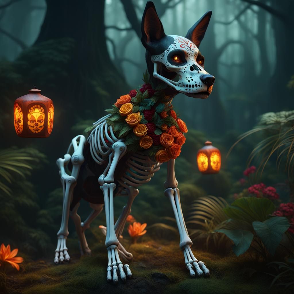 Day of the Dead Xolo Dog in Jungle
