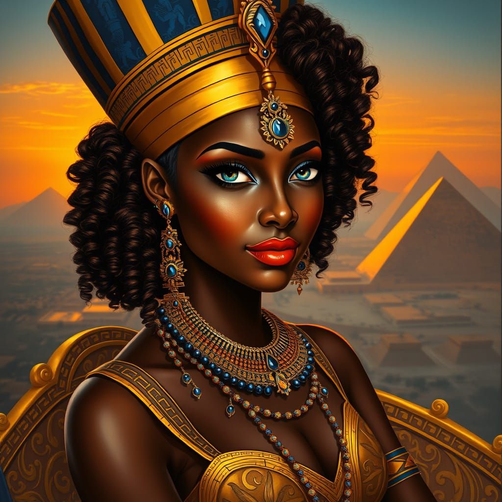 Majestic Nubian Queen in Golden Splendor