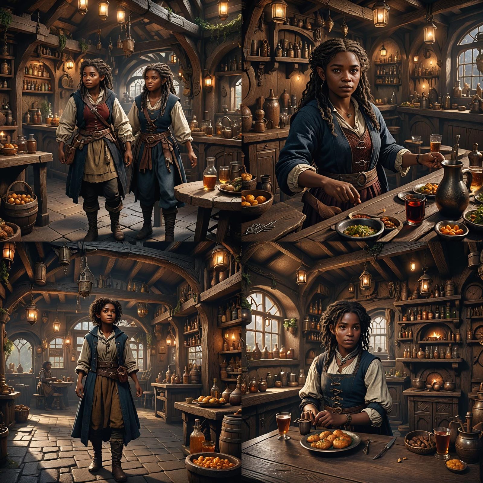 Black Female Hobbit in Cozy Tavern