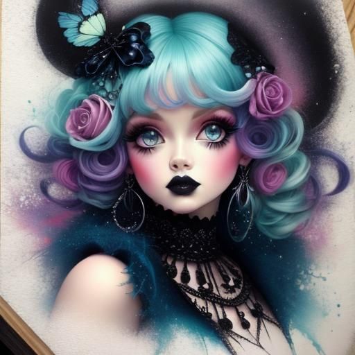 Dreamy Gothic Pin-Up in Chalk Pastel Style