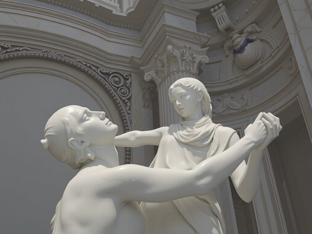 Porcelain Statue of Elegant Woman, Hyperrealistic Detail