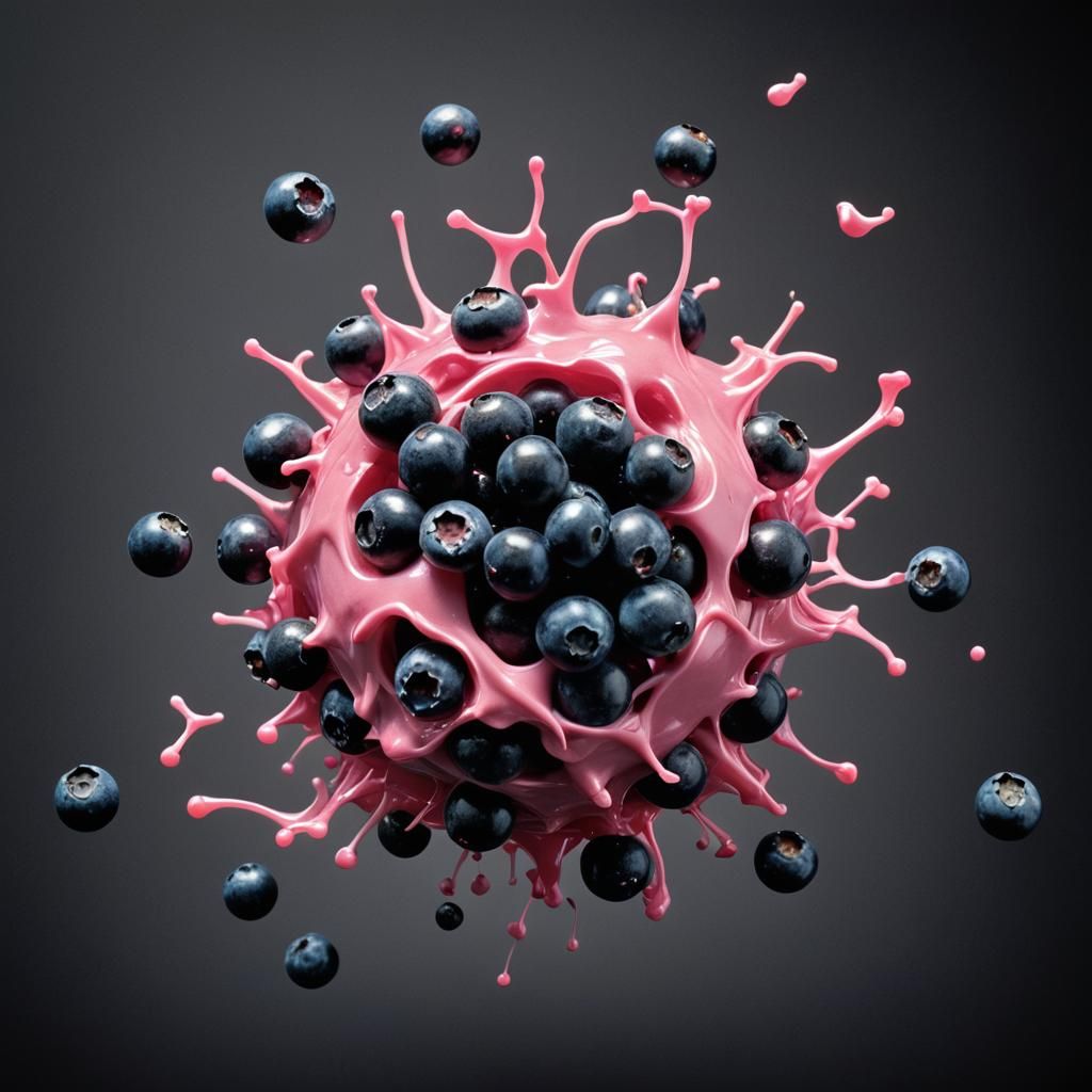 Exploded Blueberry with Bubblegum Core: Cinematic Still